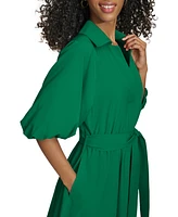 Calvin Klein Women's Belted Puffed-Sleeve Shirtdress