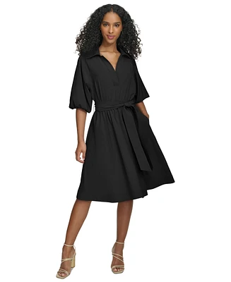 Calvin Klein Women's Belted Puffed-Sleeve Shirtdress