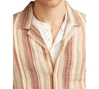Lucky Brand Men's Short Sleeve Dobby Stripe Button-Front Camp Shirt