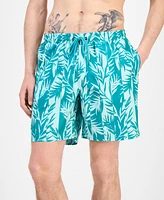 Club Room Men's Tropical Leaf-Print Swim Trunks, Exclusively at Macy's