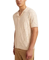 Lucky Brand Men's Short Sleeve Pointelle Button-Front Sweater