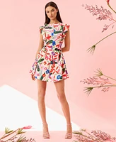Donna Morgan Women's Floral-Print Extended-Shoulder Dress