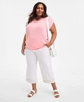 Style Co Plus Size Lace Trim V Neck Short Sleeve T Shirt High Rise Wide Leg Crop Jeans Exclusively At Macys