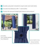 52 x 95-Inch Outdoor Blackout Curtains with Grommet Top - Includes Tiebacks Blue Set of 2
