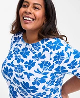 Style & Co Plus Printed Elbow-Sleeve Top, Exclusively at Macy's