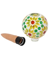 Mosaic Glass Plant Watering Globe with Clay Spike - Decorative Self-Watering Planter Insert Water Dripper for Plants 9.5" Magenta Medley