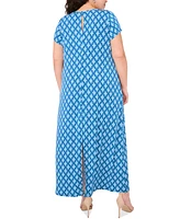 Msk Plus Printed Round-Neck Short-Sleeve Maxi Dress