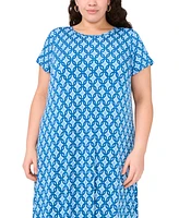 Msk Plus Printed Round-Neck Short-Sleeve Maxi Dress