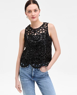 On 34th Women's Sequin Crochet Scallop-Hem Tank, Exclusively at Macy's