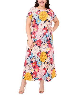 Msk Plus Printed Round-Neck Short-Sleeve Dress