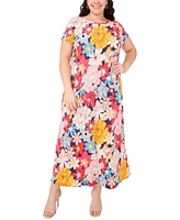 Msk Plus Printed Round-Neck Short-Sleeve Dress