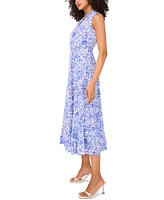 Msk Petite Sleeveless Smocked-Waist Split-Neck Dress