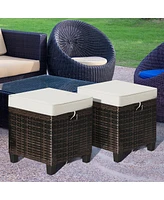 4PCS Patio Rattan Ottoman Cushioned Seat Foot Rest Coffee Table