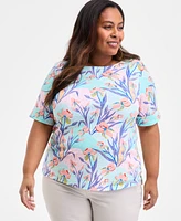 Style & Co Plus Size Printed Crewneck Top, Exclusively at Macy's