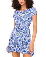 Msk Petite Paisley-Print Cap-Sleeve Mini Dress