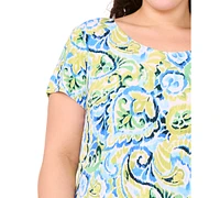 Msk Plus Printed Round-Neck Short-Sleeve Shift Dress