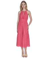Vince Camuto Petite Cotton Tie-Neck Sleeveless Tiered Dress