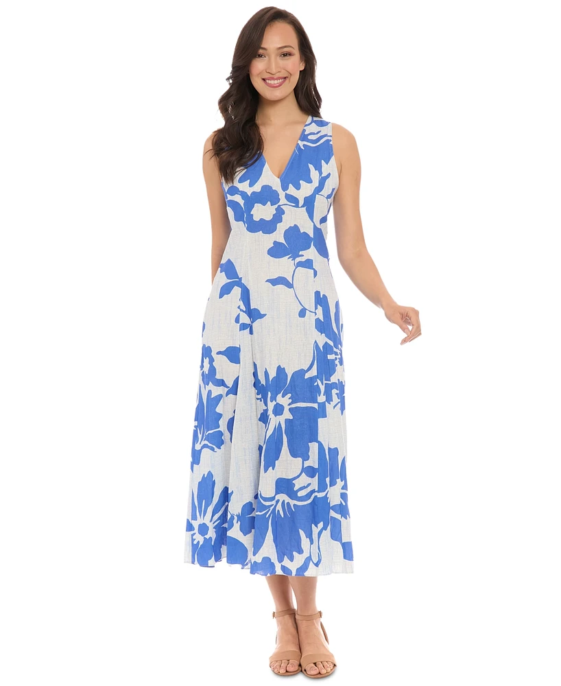 London Times Women's V-Neck Godet-Pleat A-Line Dress