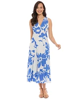 London Times Women's V-Neck Godet-Pleat A-Line Dress