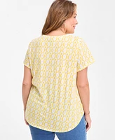 Style & Co Plus Printed V-Neck T-Shirt, Exclusively at Macy's