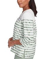 Alfred Dunner Petite Striped Embroidered Top