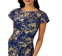 Adrianna Papell Women's Lace Foil Flutter-Sleeve Sheath Dress