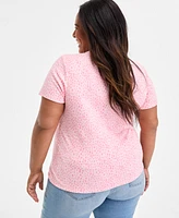 Style & Co Plus Printed Henley Short-Sleeve Top, Exclusively at Macy's
