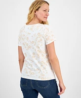 Style & Co Petite Morning Glories Scoop-Neck Knit Top, Exclusively at Macy's