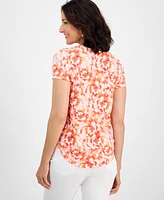 Style & Co Petite Blurred Floral Perfect V-Neck Tee, Exclusively at Macy's