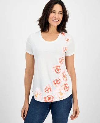 Style & Co Women's Glory Floral-Print Crewneck T-Shirt, Exclusively at Macy's
