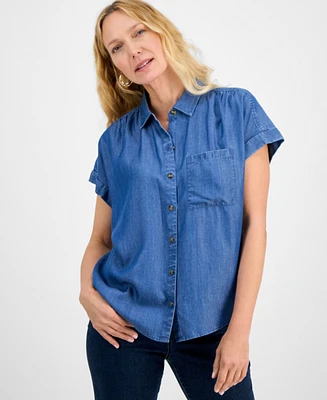 Style & Co Women's Chambray Camp Shirt, Exclusively at Macy's