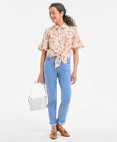 Style & Co Petite Madison Ditsy Shine Camp Shirt, Exclusively at Macy's