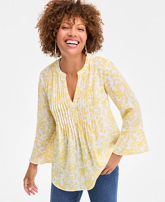 Style & Co Women's Printed Pintuck Ruffle Sleeve Top