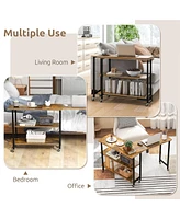 360° Rotatable Sofa Side Table L-shaped Laptop Desk Snack withShelf Patented