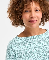 Style & Co Petite Bridge Geo Elbow-Sleeve Knit Top, Exclusively at Macy's
