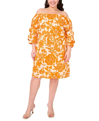 Msk Plus Printed Cotton Off-The-Shoulder Dress