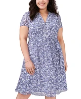 Msk Plus Printed Split-Neck Cap-Sleeve Dress