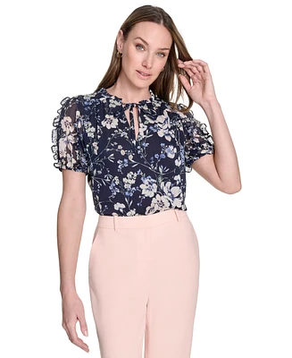 Tommy Hilfiger Women's Floral Print Puff-Sleeve Blouse