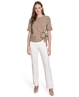 Tommy Hilfiger Women's Dot-Print Tie-Waist Short-Sleeve Top