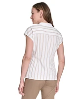 Tommy Hilfiger Women's Striped Side-Tie Cap-Sleeve Blouse