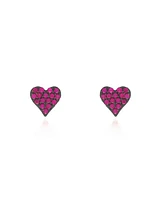 Ruby and Black Rhodium Heart Stud Earrings