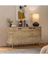 LuxenHome Natural Oak Manufactured Wood 3-Door 53.3-Inch Wide Buffet Cabinet