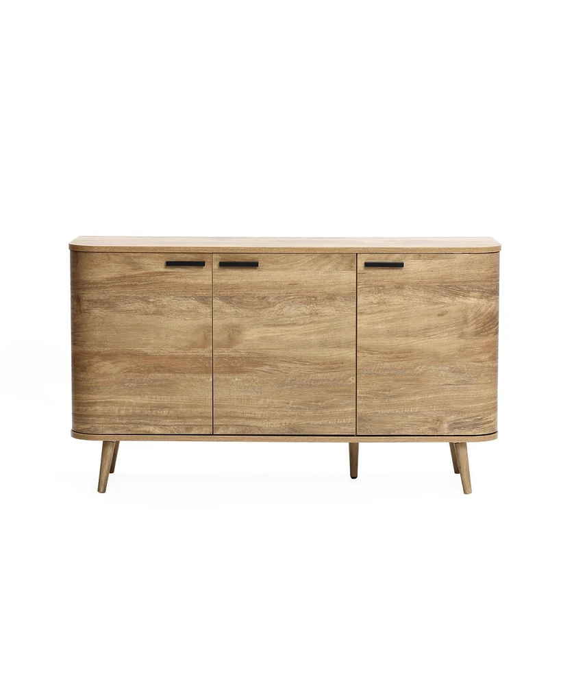 LuxenHome Natural Oak Manufactured Wood 3-Door 53.3-Inch Wide Buffet Cabinet