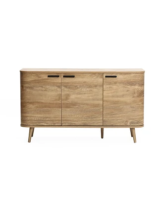 LuxenHome Natural Oak Manufactured Wood 3-Door 53.3-Inch Wide Buffet Cabinet