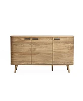 LuxenHome Natural Oak Manufactured Wood 3-Door 53.3-Inch Wide Buffet Cabinet