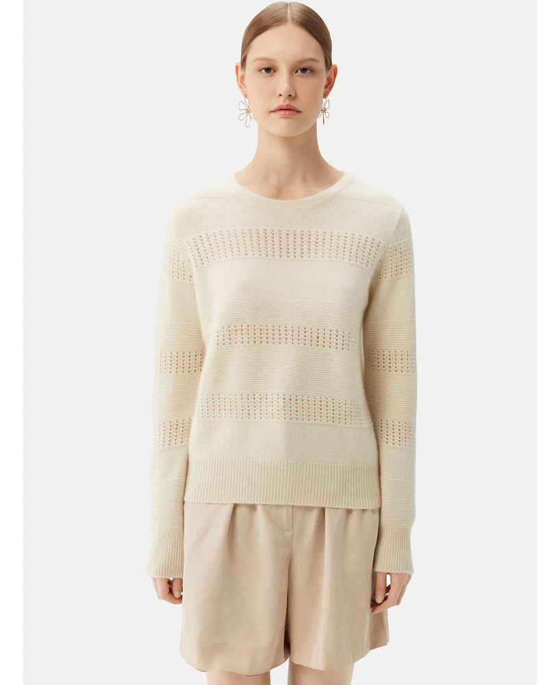 Gobi Cashmere Women's Mixed Pattern Cashmere Crewneck Sweater