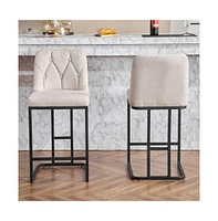 Set of 2 Modern Upholstered Bar Stools with Tufted Backrest and Sturdy Metal Frame for Kitchen Island, Home Bar, Dining Room-The Pop