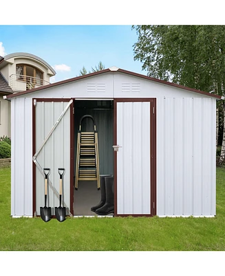 Metal garden sheds 10ftx12ft outdoor storage sheds white+coffee