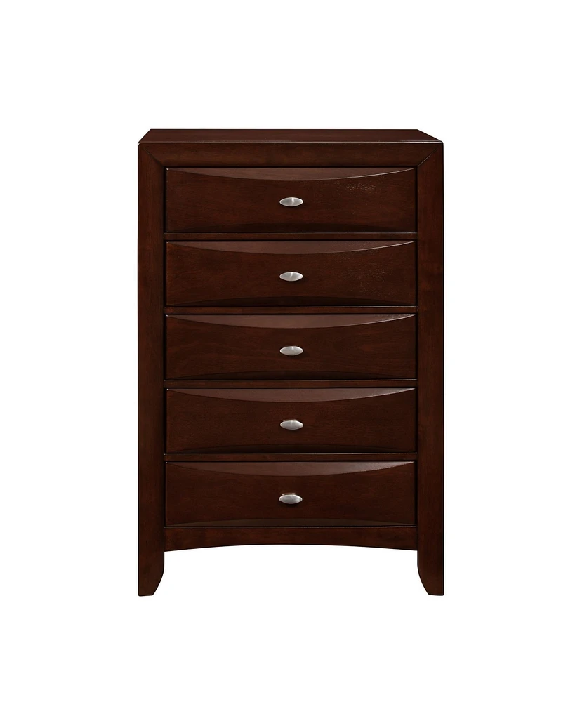Solid Wood Five-Drawer Dresser with Mirrored Accents for Bedroom Storage