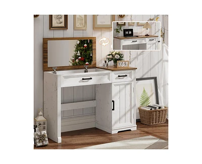 Vlsrka Vanity desk with mirror and storage drawers.